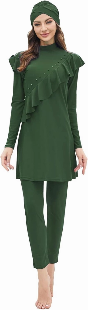 Women Muslim Swimwear Islamic Modest Swimsuit 3 Pieces Full Cover Hijab Long Sleeve Burkini Top Dress   Pants