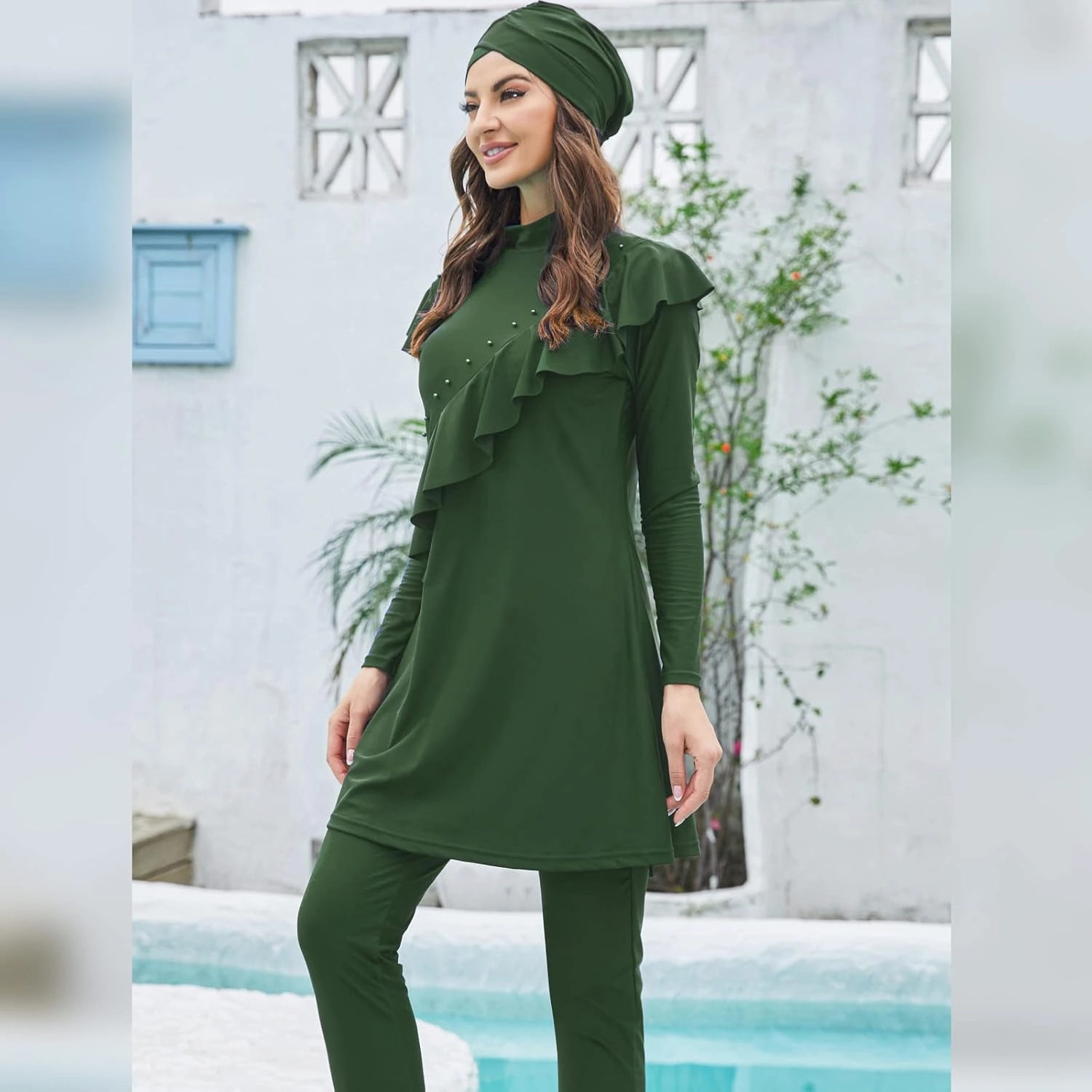 Women Muslim Swimwear Islamic Modest Swimsuit 3 Pieces Full Cover Hijab Long Sleeve Burkini Top Dress   Pants