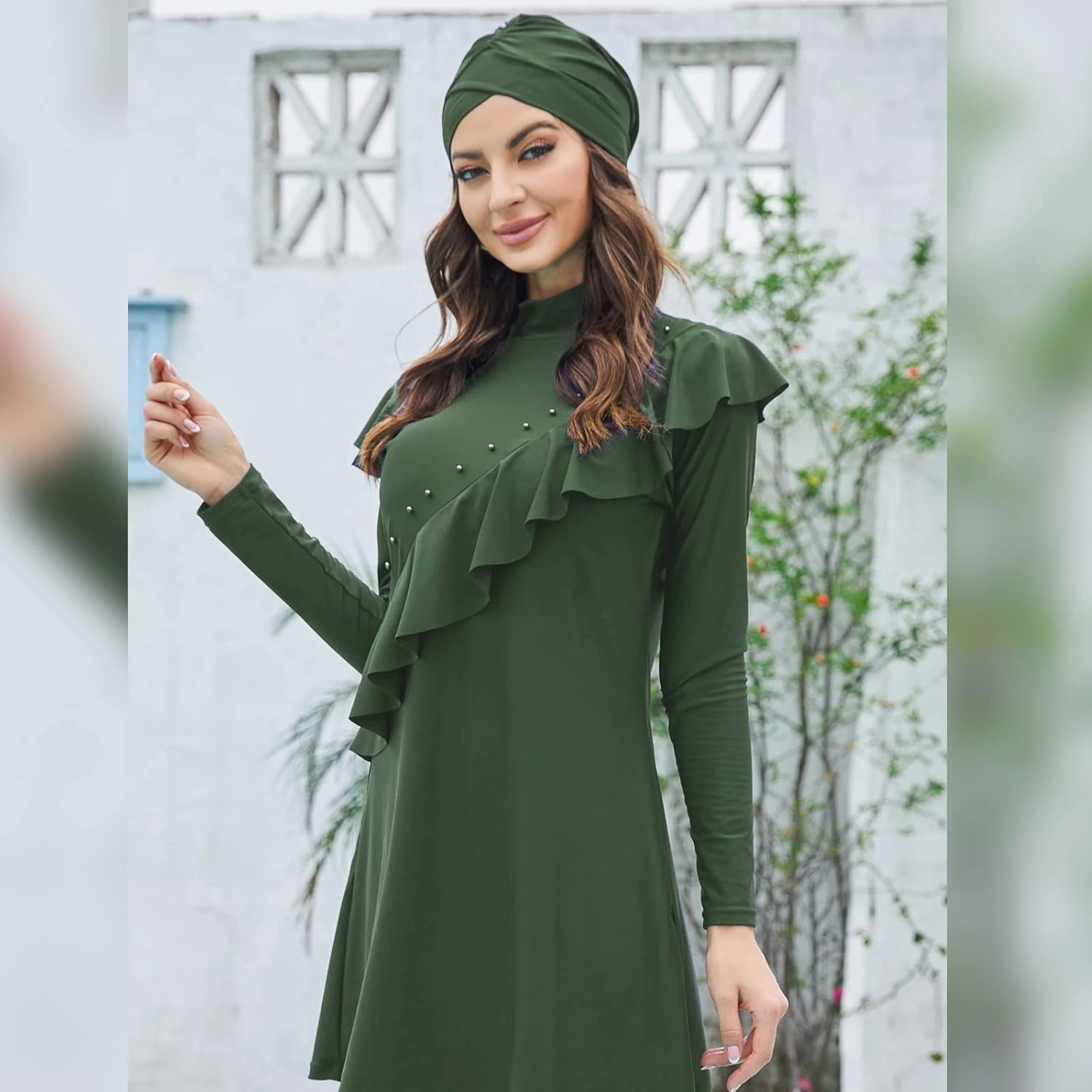 Women Muslim Swimwear Islamic Modest Swimsuit 3 Pieces Full Cover Hijab Long Sleeve Burkini Top Dress   Pants
