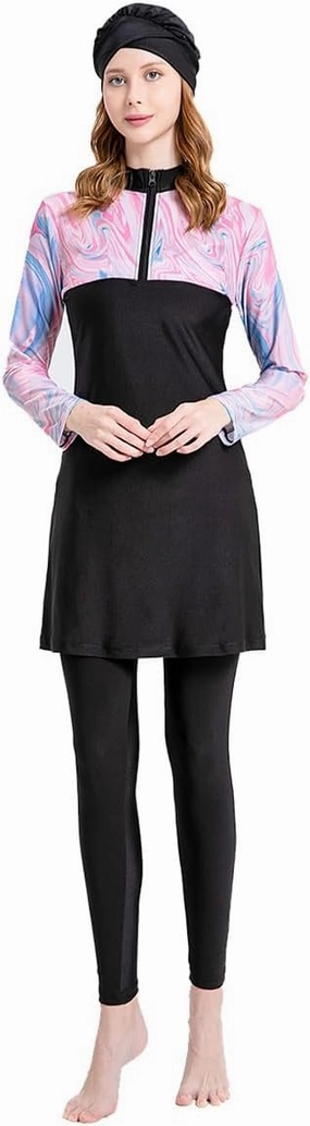 Women's Muslim Swimwear Long Sleeve Burkini Full Cover Swimsuit Hijab Rash Guard, 3pcs Set