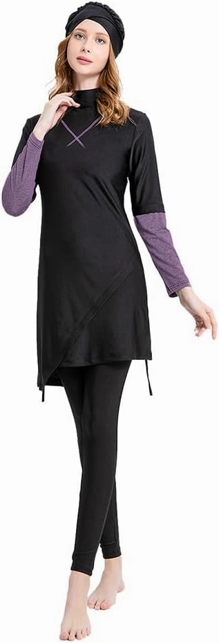 Women's Muslim Swimwear Long Sleeve Burkini Full Cover Swimsuit Hijab Rash Guard, 3pcs Set